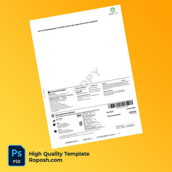 Australia EnergyAustralia Editable Gas Bill Template in Word and PDF formats