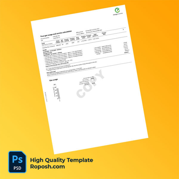 Australia EnergyAustralia Editable Gas Bill Template in Word and PDF formats