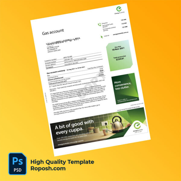 Australia EnergyAustralia Editable Gas Bill Template in Word and PDF formats