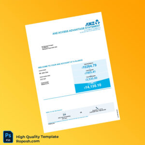 Australia ANZ Bank Statement Template in Word and PDF formats 5 page