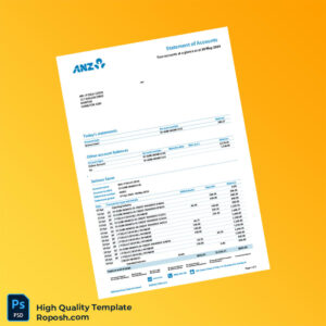 Australia ANZ Statement of Accounts Template in Word and PDF formats 2 page