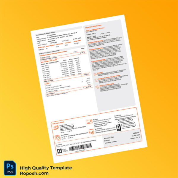 Australia Alinta Energy Editable Utility Bill Template in Word and PDF formats 2 page