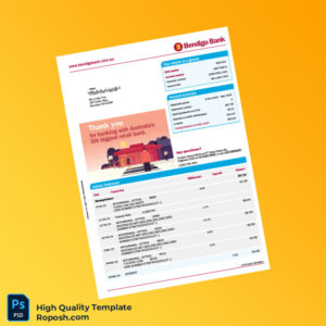 Australia Bendigo Bank Statement Template in Word and PDF formats 2 page