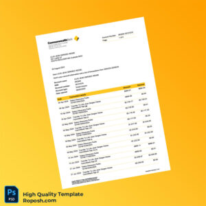 Australia CommBank Bank Statement Template in Word and PDF formats 2 page
