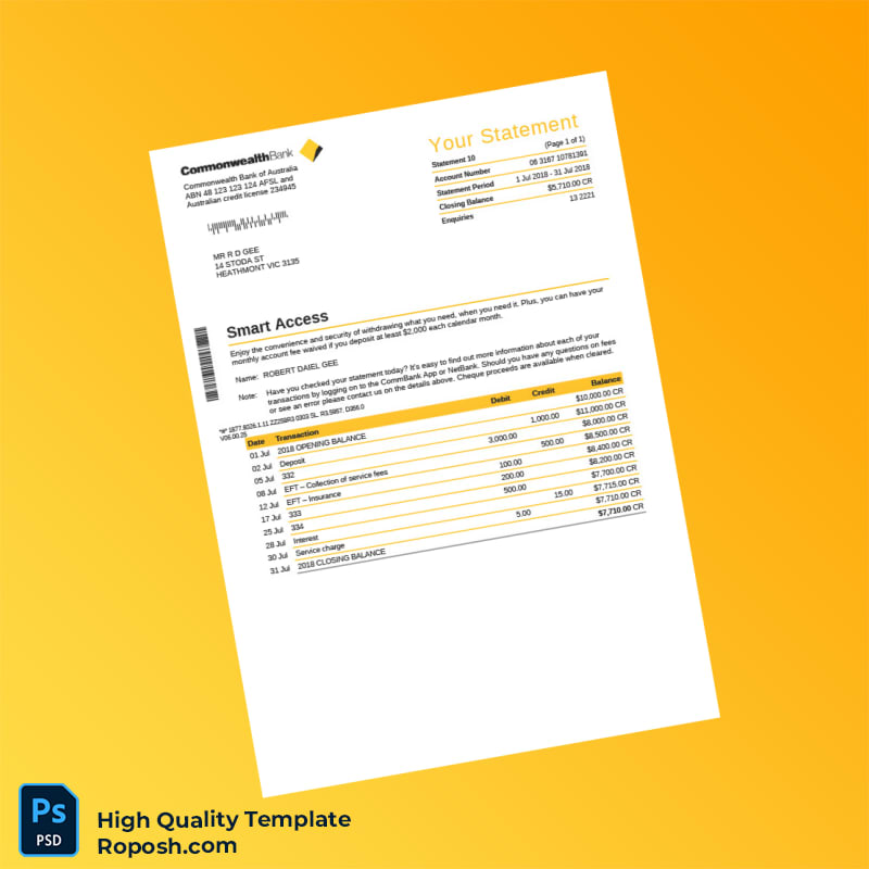Australia Commonwealth Bank Bank Statement Template in Word and PDF formats Australia Commonwealth Bank Bank Statement Template in Word and PDF formats