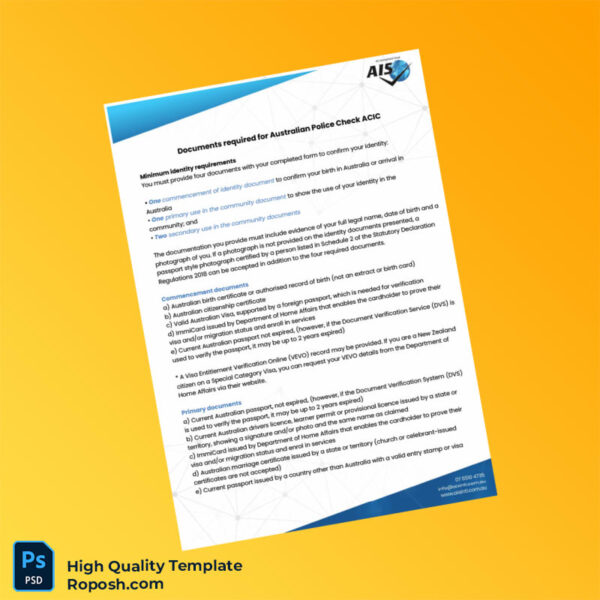 Australia Editable Identity Document Template in Word and PDF formats 2 page