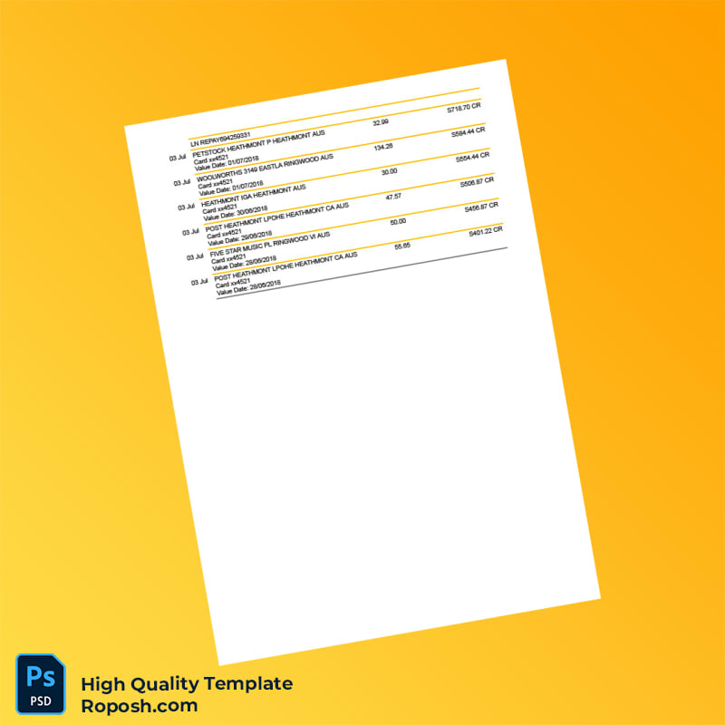 Australia ING Bank Bank Statement Template in Word and PDF formats 2 page Australia ING Bank Bank Statement Template in Word and PDF formats 2 page