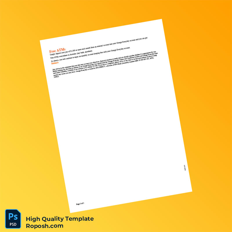 Australia ING Bank Statement Template in Word and PDF formats 3 page Australia ING Bank Statement Template in Word and PDF formats 3 page