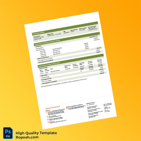 Australia Jacana Energy Editable Electricity Bill Template in Word and PDF formats 3 page