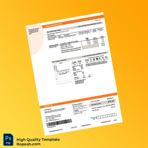 Australia Lumo Energy Editable Electricity Bill Template in Word and PDF formats 2 page
