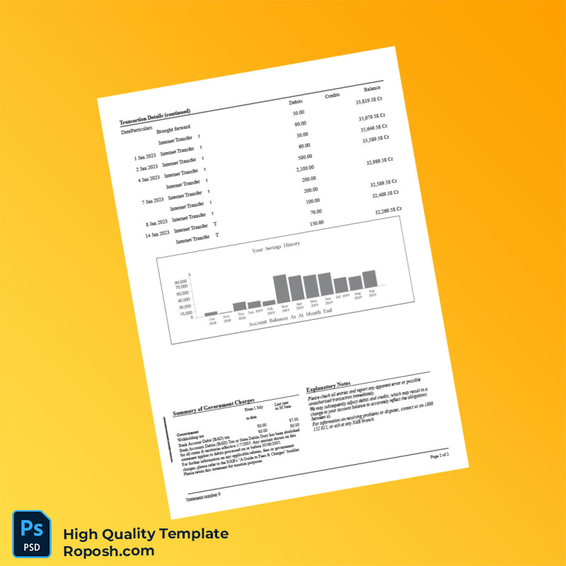 Australia NAB Bank Statement Template in Word and PDF formats 2 page Australia NAB Bank Statement Template in Word and PDF formats 2 page