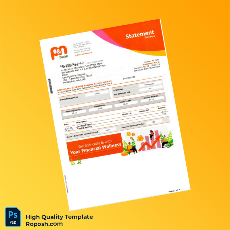 Australia PNB Bank Statement Template in Word and PDF formats Australia PNB Bank Statement Template in Word and PDF formats