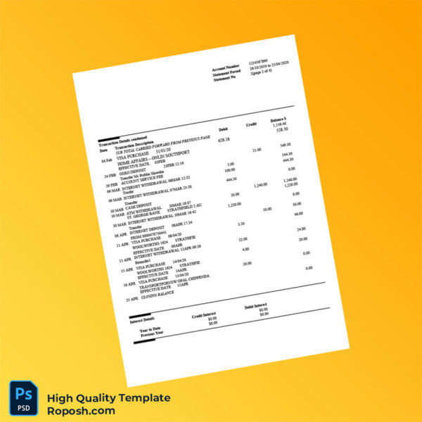 Australia St George Bank Statement Template in Word and PDF formats 5 page