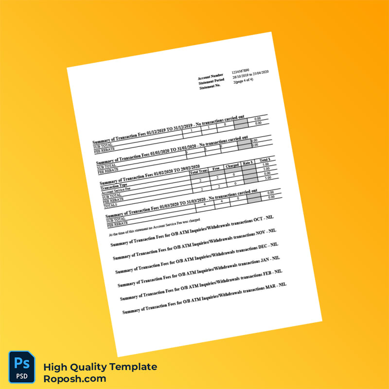 Australia St George Bank Statement Template in Word and PDF formats 5 page Australia St George Bank Statement Template in Word and PDF formats 5 page