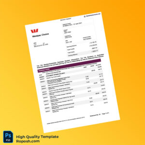 Australia Westpac Bank Statement Template in Word and PDF formats 3 page