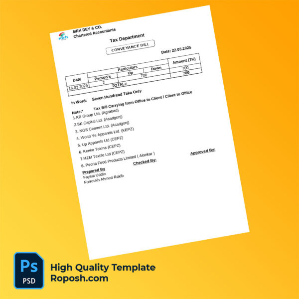 Bangladesh Haque & Sons Ltd Editable Tax Bill Template in Word and PDF formats