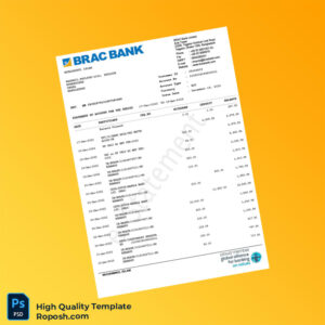 Bangladesh BRAC Bank Statement Template in Word and PDF formats 2 page