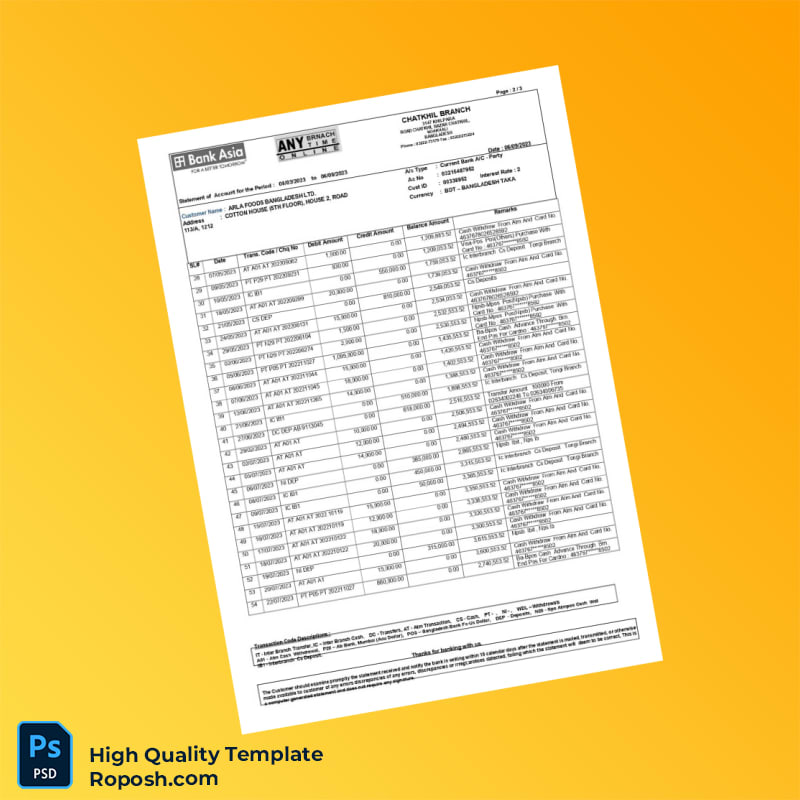Bangladesh Bank Asia Statement Template in Word and PDF formats 4 page Bangladesh Bank Asia Statement Template in Word and PDF formats 4 page