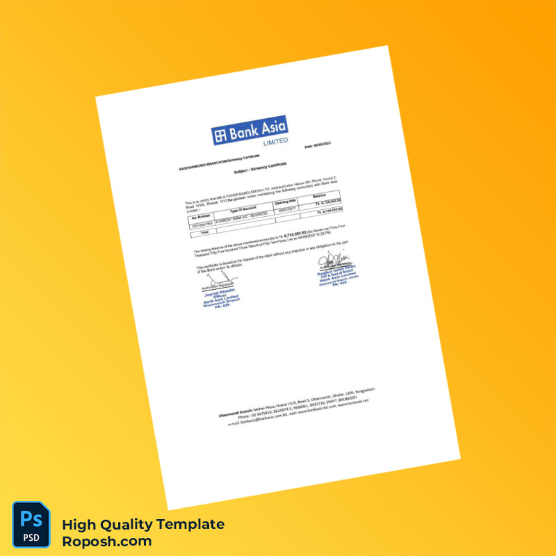 Bangladesh Bank Asia Statement Template in Word and PDF formats 4 page Bangladesh Bank Asia Statement Template in Word and PDF formats 4 page
