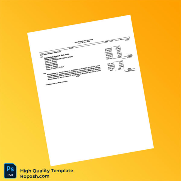 Bangladesh Bank Reconciliation Statement Template in Word and PDF formats