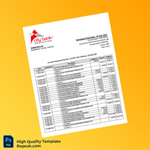 Bangladesh City Bank Account Statement Template in Word and PDF formats 2 page