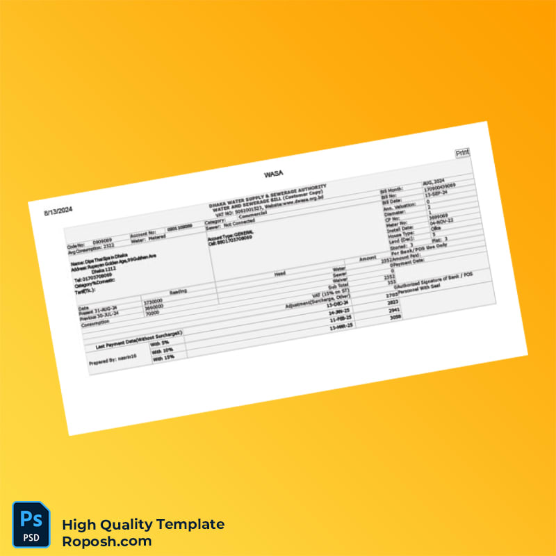Bangladesh DESCO Editable Utility Bill Template in Word and PDF formats 3 page Bangladesh DESCO Editable Utility Bill Template in Word and PDF formats 3 page