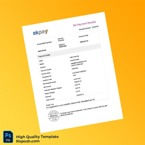 Bangladesh Dhaka Water Supply Sewerage Authority Editable Utility Bill Template in Word and PDF formats 3 page