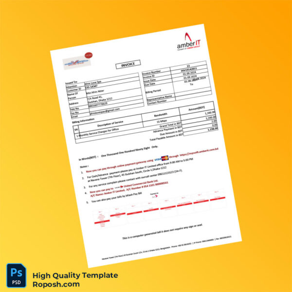 Bangladesh Dhaka Water Supply Sewerage Authority Editable Water Bill Template in Word and PDF formats Bangladesh Amber IT Editab 3 page