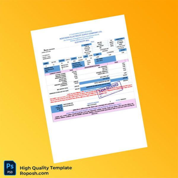 Bangladesh Dhaka Water Supply Sewerage Authority Editable Water Bill Template in Word and PDF formats Bangladesh Amber IT Editab 3 page