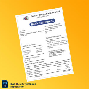 Bangladesh Dutch Bangla Bank Statement Template in Word and PDF formats