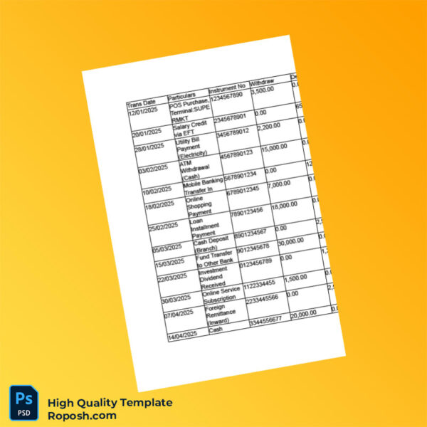 Bangladesh Islami Bank Limited Editable Account Statement Template in Word and PDF formats 3 page
