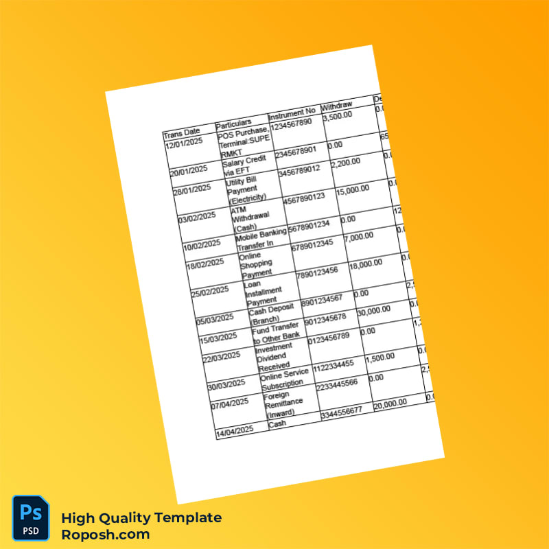 Bangladesh Islami Bank Limited Editable Account Statement Template in Word and PDF formats 3 page Bangladesh Islami Bank Limited Editable Account Statement Template in Word and PDF formats 3 page