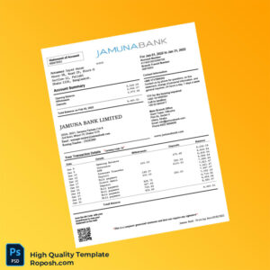 Bangladesh Jamuna Bank Bank Statement Template in Word and PDF formats