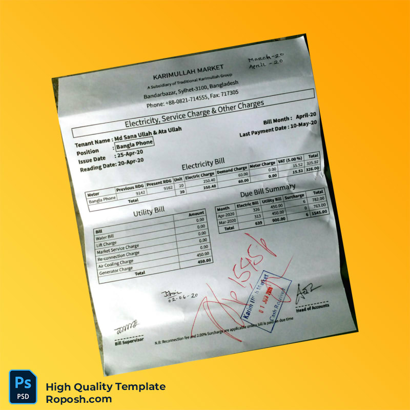 Bangladesh KARIMULLAH MARKET Editable Electricity Bill Template in Word and PDF formats 3 page Bangladesh KARIMULLAH MARKET Editable Electricity Bill Template in Word and PDF formats 3 page