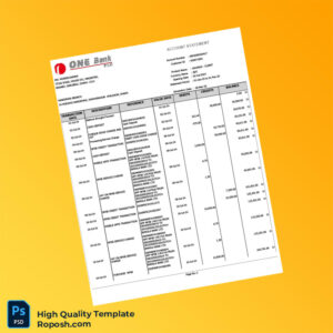 Bangladesh ONE Bank Account Statement Template in Word and PDF formats 2 page