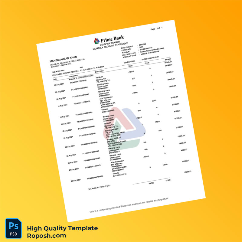 Bangladesh Prime Bank Salary Statement Template in Word and PDF formats 4 page Bangladesh Prime Bank Salary Statement Template in Word and PDF formats 4 page