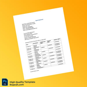 Bangladesh Pubali Bank Limited Bank Statement Template in Word and PDF formats 2 page