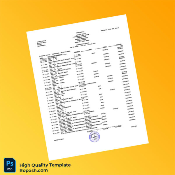 Bangladesh Pubali Bank Statement Template in Word and PDF formats 7 page