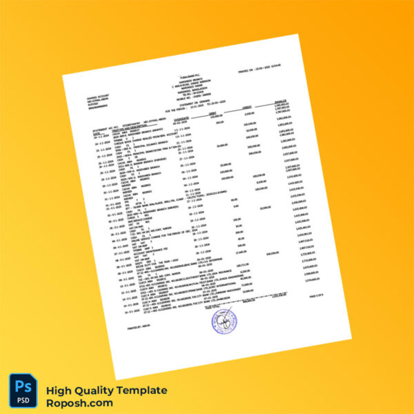 Bangladesh Pubali Bank Statement Template in Word and PDF formats 7 page