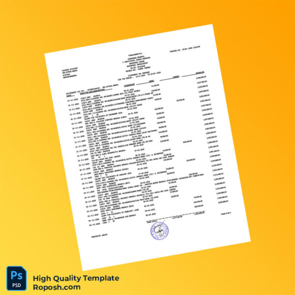 Bangladesh Pubali Bank Statement Template in Word and PDF formats 7 page