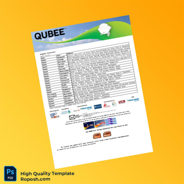 Bangladesh Qubee Editable Utility Bill Template in Word and PDF formats 2 page