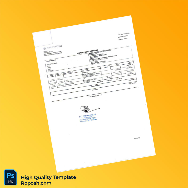 Bangladesh Rupali Bank Statement Template in Word and PDF formats 3 page Bangladesh Rupali Bank Statement Template in Word and PDF formats 3 page