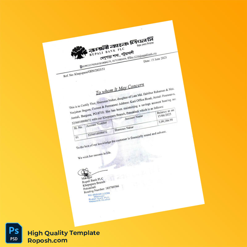 Bangladesh Rupali Bank Statement Template in Word and PDF formats 3 page Bangladesh Rupali Bank Statement Template in Word and PDF formats 3 page