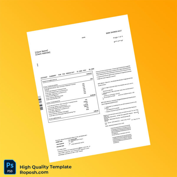 Bank Account Statement Template in Word and PDF formats 4 page