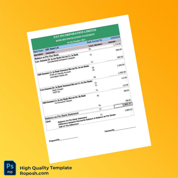 Bank Reconciliation Template in Word and PDF formats 7 page