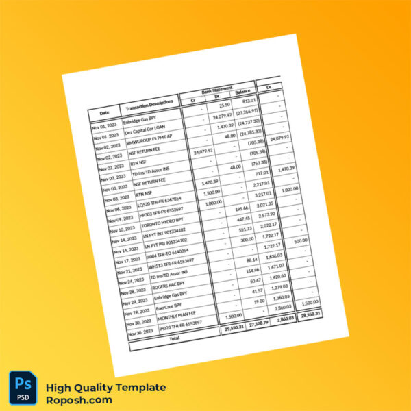 Bank Reconciliation Template in Word and PDF formats 7 page