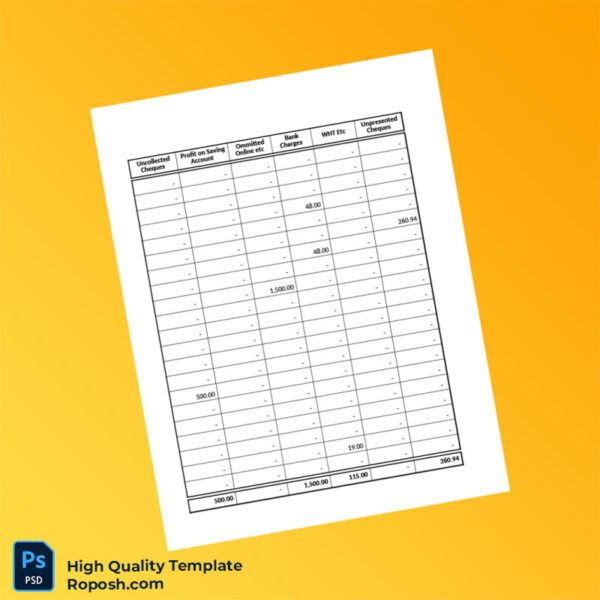 Bank Reconciliation Template in Word and PDF formats 7 page