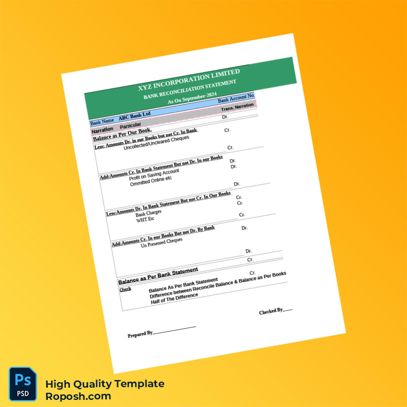 Bank Reconciliation Template in Word and PDF formats 7 page Bank Reconciliation Template in Word and PDF formats 7 page