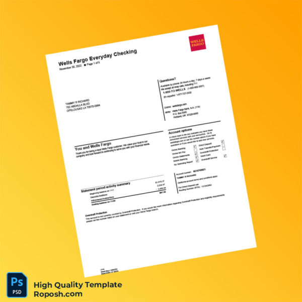 Bank Statement 1130 Template in Word and PDF formats 8 page