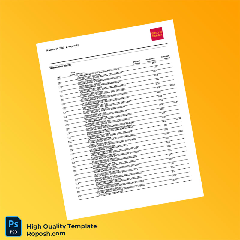 Bank Statement 1130 Template in Word and PDF formats 8 page Bank Statement 1130 Template in Word and PDF formats 8 page